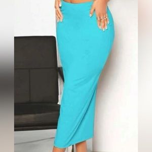 Blue low rise pencil skirt